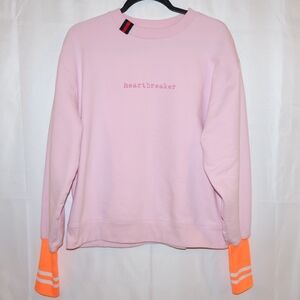 Light Pink Heartbreaker Sweatshirt w/Vibrant Orange Cuffs. Large. NWOT.